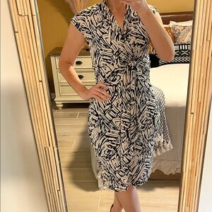 BCBG Black and White Knot-Front Midi Dress
